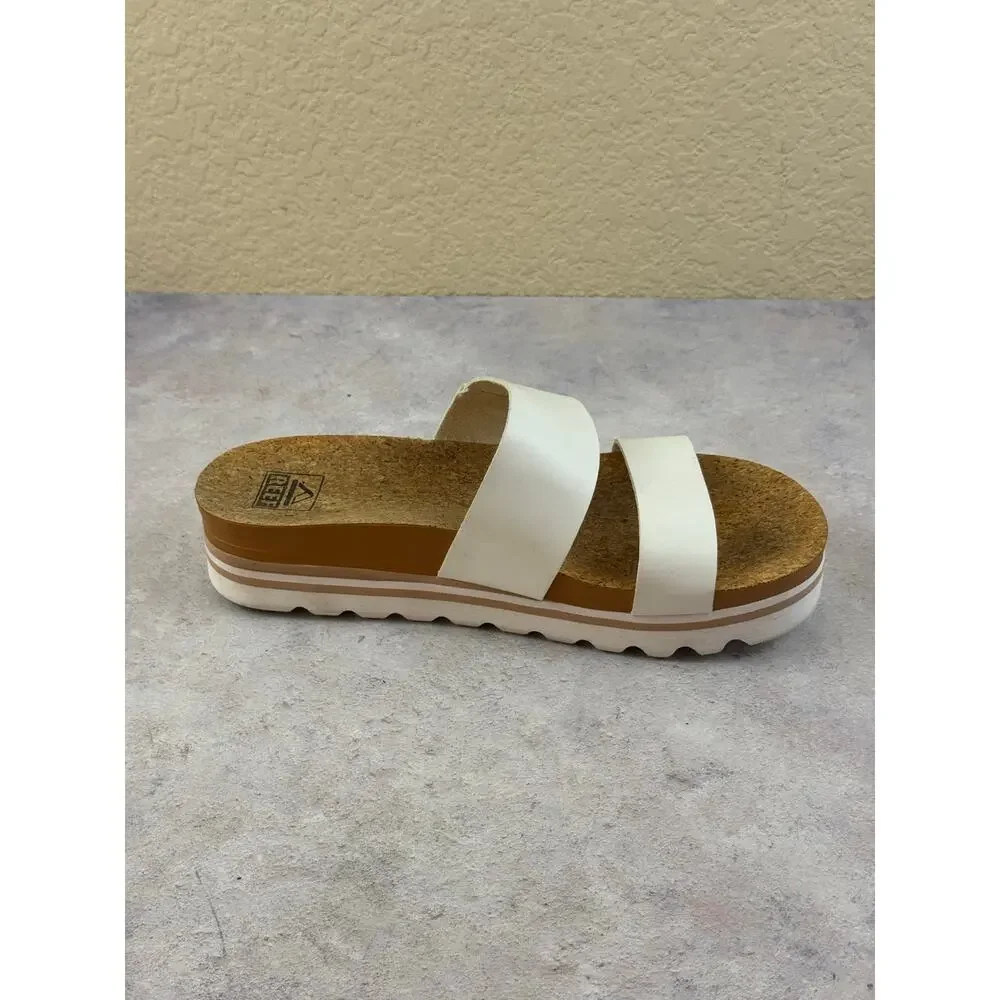 Reef Cushion Vista Hi White Double-Strap Platform Slide Sandals Womens Sz 8